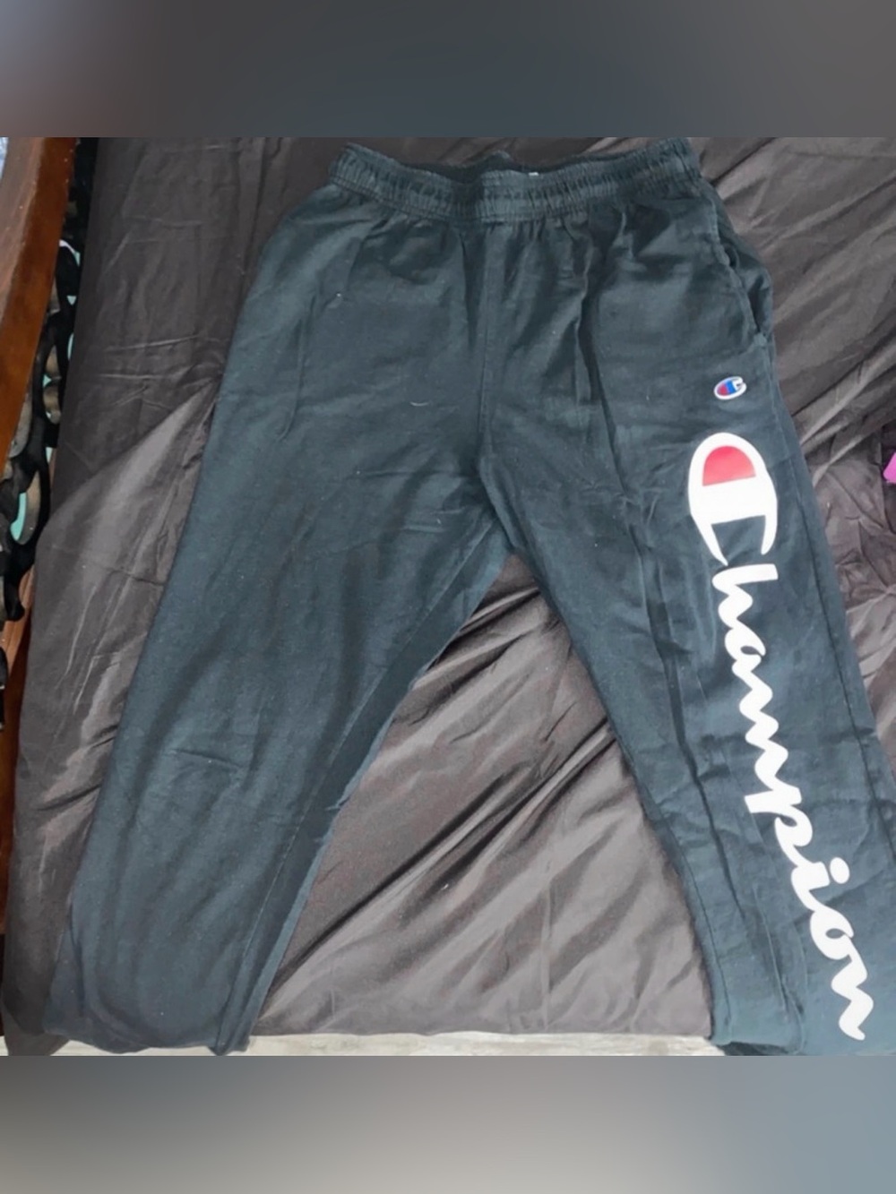 Champion Black Jogger Sweatpants with White & Red Logo